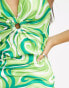 NaaNaa ring detail plunge green swirl dress