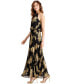 Metallic-Print Pleated Blouson Gown