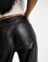 Mango cropped faux leather cigarette trousers in black