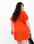 ASOS DESIGN Curve short sleeve tiered smock mini dress in orange