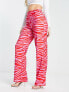 NA-KD x Janka Polliana co-ord high waist tailored trousers in pink zebra