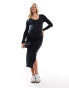 Mamalicious Maternity jersey bodycon midi dress in black