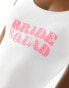 Pieces bride to be 'Bride Squad' low back swimsuit in white and pink