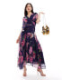 Hope & Ivy ruffle wrap maxi dress in pink & navy