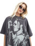 ASOS DESIGN oversized t-shirt with lenny kravitz licence graphic in washed charcoal