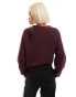 Monki cable rib knitted cardigan in burgundy