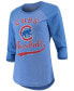 Women's Royal Chicago Cubs Team Baseball Three-Quarter Raglan Sleeve Tri-Blend T-shirt