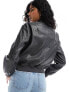 New Look oversized cropped faux leather biker jacket in black