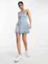 ASOS DESIGN denim pinny dress with button through in lightwash blue