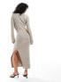 Pretty Lavish space dye knit midaxi dress in beige melange