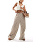 ONLY gingham wide leg trousers in brown