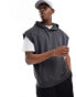 Hollister script logo cutoff sleeve oversized terry hoodie in charcoal