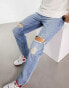 ASOS DESIGN straight leg jeans with rips in vintage light wash