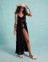 Miss Selfridge beach lace insert tie front beach cover up maxi cami in black