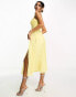 ASOS DESIGN shirred strap ruched bodice dobby pleat midi dress in lemon