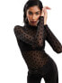 ASOS DESIGN mesh long sleeve dobby polka dot flock bodysuit in black