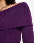 Daisy Street off shoulder fitted jumper in purple knit