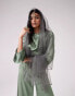 Kanya London long sleeve top co-ord with sparkle Dupatta scarf in green