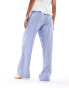 Bershka tie waist wide leg cotton trousers in light blue and white pinstripe