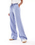 Bershka tie waist wide leg cotton trousers in light blue and white pinstripe