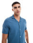 Hollister short sleeve revere collar texture shirt boxy fit in mid blue