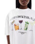 ASOS DESIGN Curve boyfriend fit t-shirt with soho cocktail club graphic in white