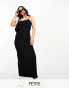 Threadbare Petite Frankie strappy cami maxi dress with side split in black