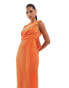 ASOS DESIGN plisse high neck sleeveless midi dress with drape sash detail in orange