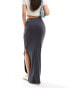 ASOS DESIGN ribbed maxi skirt with side split in dark grey