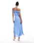 ASOS DESIGN stretch chiffon bardot maxi dress with side split ruffle in blue