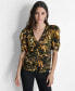 Women's Printed Puff-Sleeve V-Neck Blouse