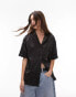 Topshop crinkle satin resort shirt in black