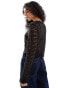 JDY open knit front tie cardigan in black