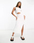 ASOS DESIGN knitted midi dress with cut out detail in white