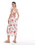 Hollister floral print flutter sleve v-waist midi dress in cream