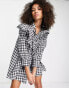 Topshop ruffle check chuck on mini dress in mono