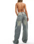 Mango washed front straight leg jeans in light blue