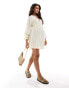 ASOS DESIGN Maternity plunge sheer mini beach dress with metallic stripes in cream