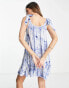 Influence Tall tie shoulder beach dress in blue and white print