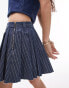 Topshop denim pleated mini skirt in mid blue stripe