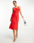 Lola May wrap front satin midi dress in red