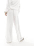 ASOS DESIGN Petite wide leg pull on trouser with linen in white