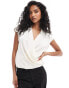 Mango wrap front sleeveless satin shirt in white