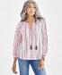 Petite Mountain Stripe Popover Peasant Blouse, Created for Macy's