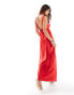 Miss Selfridge satin lace trim maxi dress in red