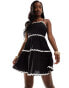 In The Style contrast trim tiered mini cami dress in black