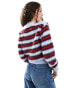 COLLUSION brushed stripe v-neck cardigan in red & blue