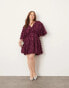 ASOS EDITION Curve textured cinched pleat waist mini dress in plum