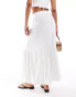 JDY Tall tiered pointelle maxi skirt in off white