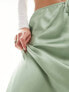 4th & Reckless Tall exclusive satin drawstring waist maxi skirt in sage green